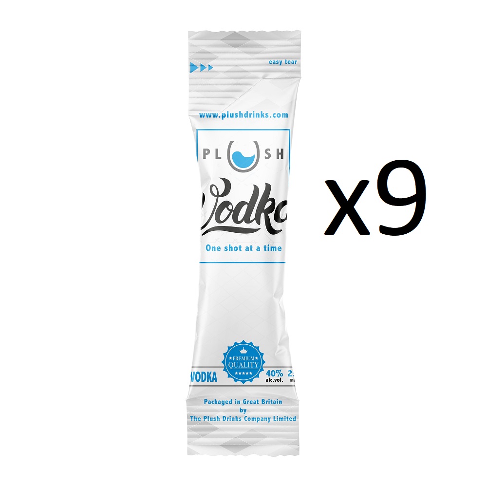 x9 Vodka sachets as part of The Plush Party Package